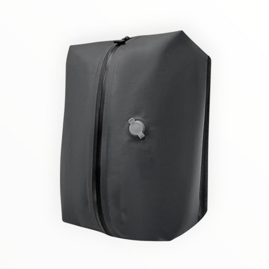 Black vaccum compression bag on a white background