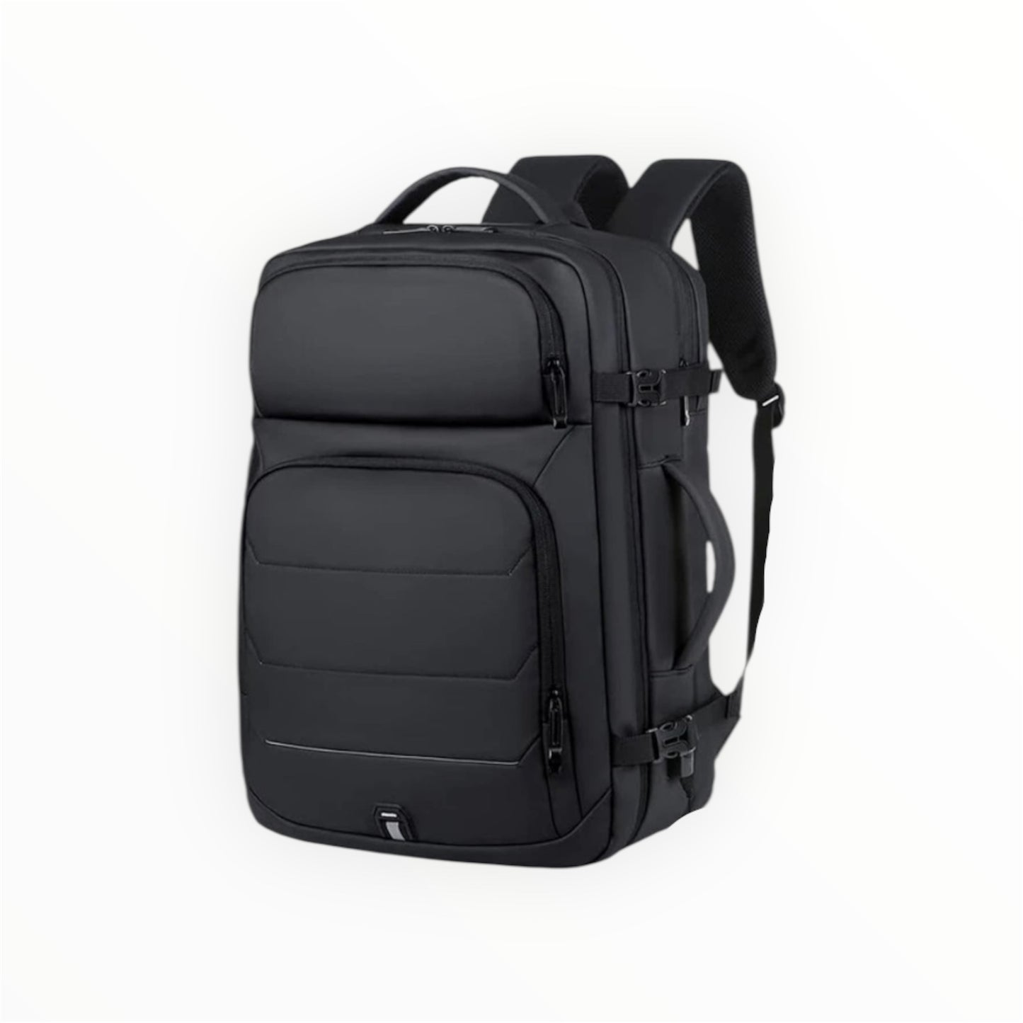 Black backpack on a white background