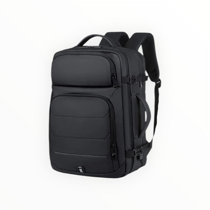 Black backpack on a white background
